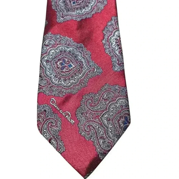 Oscar de la Renta Men's Tie Maroon #170 - Picture 4 of 5